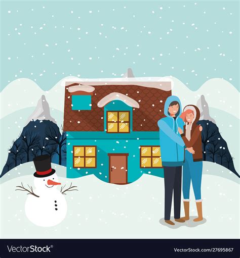 Couple with snowman christmas celebration Vector Image