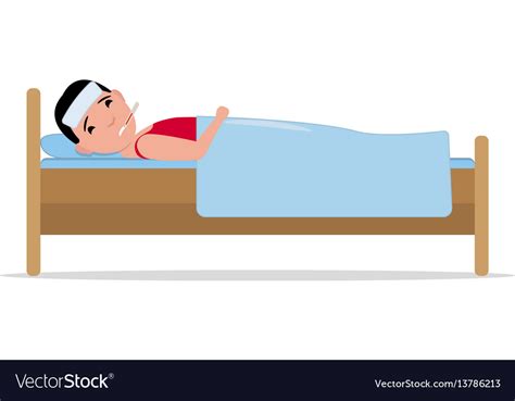 Cartoon ill sick man lying in bed with flu Vector Image