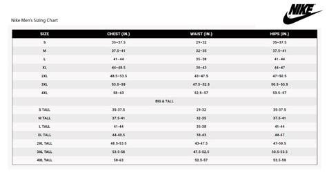 Nike® Men’s Sizing Chart – Chardon Storm Spirit Store