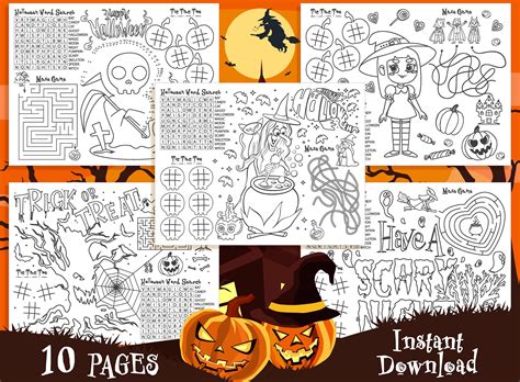 Halloween Placemats, 10 Halloween Printable Placemats for Kids, Boys, Girls, Teens, Halloween ...