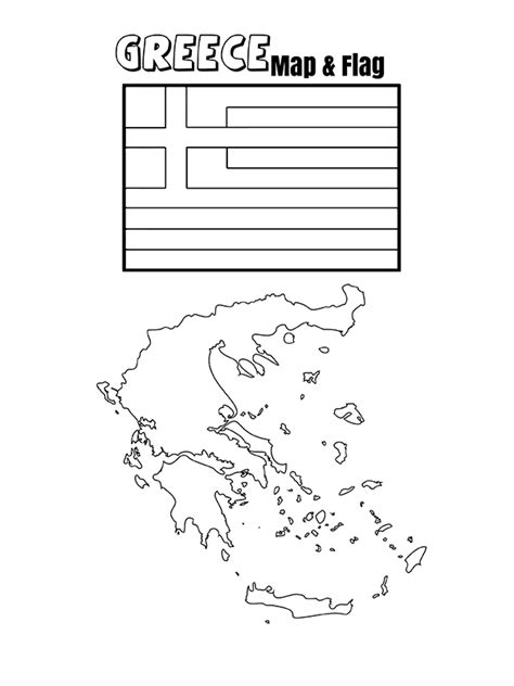 Greece Flag and Map Coloring Page - Free Printable Coloring Pages for Kids