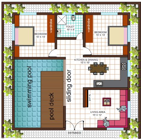 2500 sqft House Plan With Swimming Pool Design DWG File - Cadbull