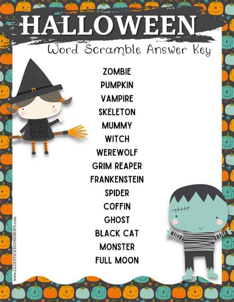 Free Printable Halloween Word Scramble – Glue Sticks and Gumdrops