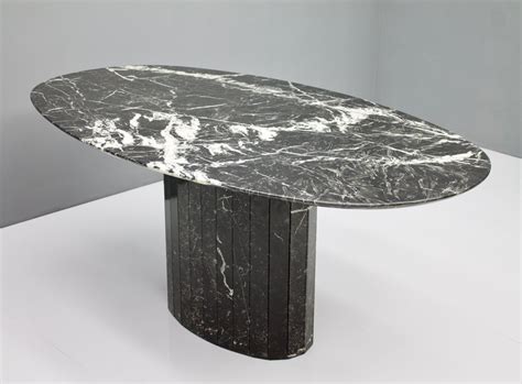 Black Oval Marble Dining Table, 1970s | #110844