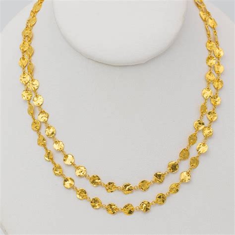 Long 24 Karat Yellow Gold Hammered Gold Coin Necklace For Sale at 1stdibs