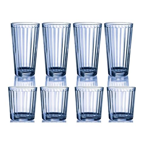 16-Piece Circleware Blue Column Glass Drinking Glasses Set