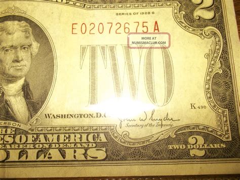 1928 Us Red Seal 2 Dollar Bill