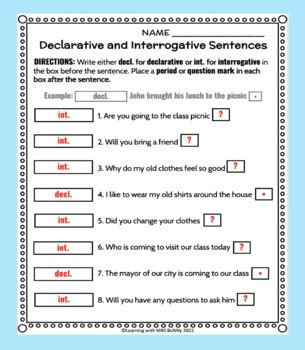 Journeys Gr. 4 Grammar Worksheets, Quiz, & Easel TYPES OF SENTENCES (Lesson 2)