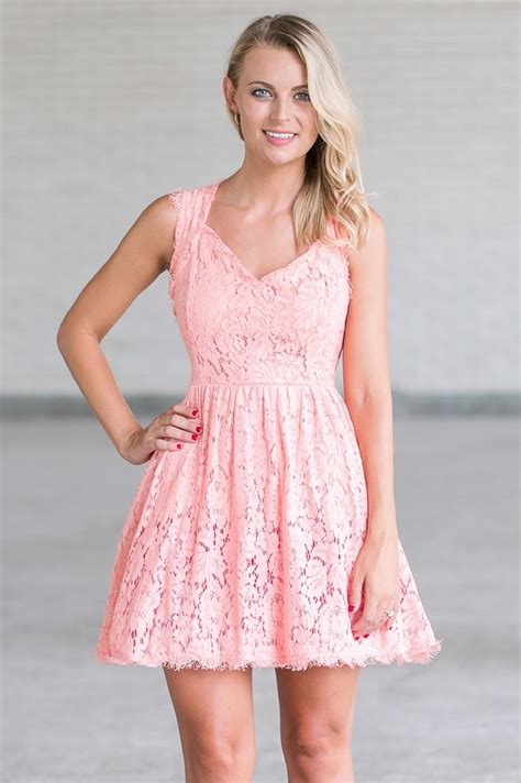 Pink Lace A-Line Dress, Cute Pink Party Dress Online Lily Boutique