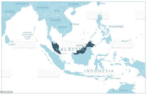 Malaysia Blue Map With Neighboring Countries And Names Stock Illustration - Download Image Now ...