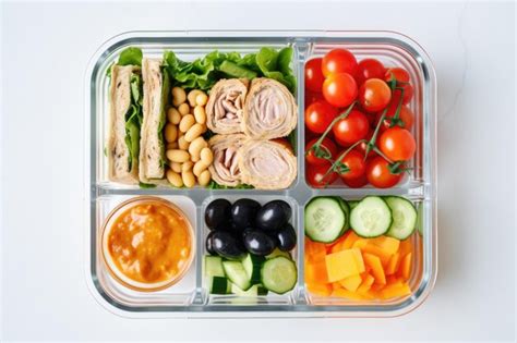 Premium AI Image | Separate compartments in a lunch box with mixed foods