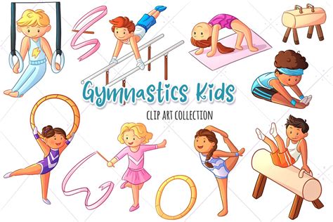 Gymnastics Kids Clip Art Collection (561888) | Illustrations | Design Bundles