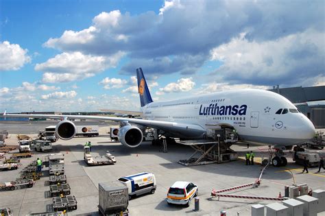 File:Airbus A380-800 of Lufthansa in Frankfurt Germany - Aircraft ground handling at FRA EDDF ...