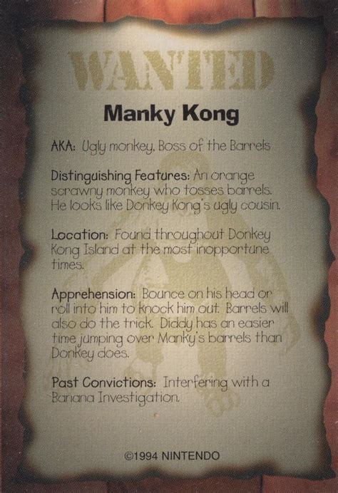 1994-97 Nintendo Power Magazine Inserts #NNO Donkey Kong Country - Manky Kong | Trading Card ...