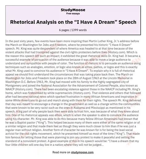 Rhetorical Analysis on the “I Have A Dream” Speech Free Essay Example