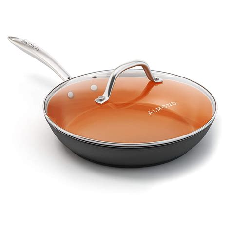 Copper Frying Pan, 10 Inch Ceramic Nonstick Saute Pan with Glass Lid, Dishwasher and Oven Safe ...