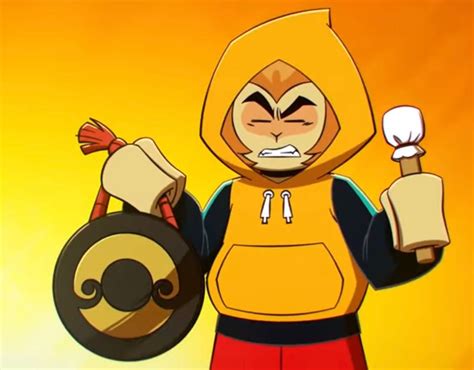 a cartoon character holding a bag and wearing a yellow hoodie