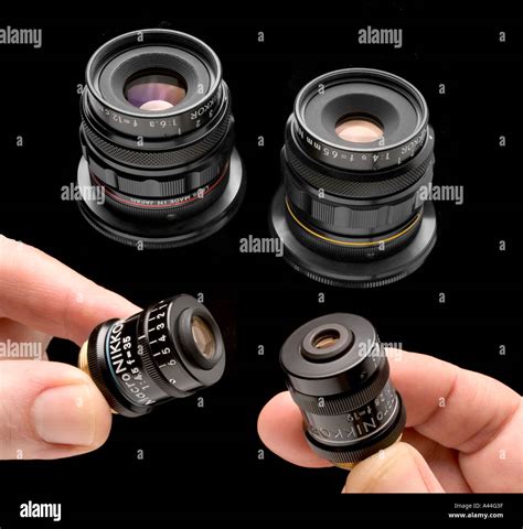 Nikon macro lenses from the Multiphot macro photography system 19mm 35mm 65mm 120mm lenses Stock ...