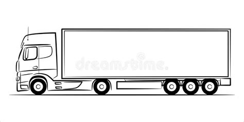 Truck Abstract Silhouette on White Background Line Art View from Side ...