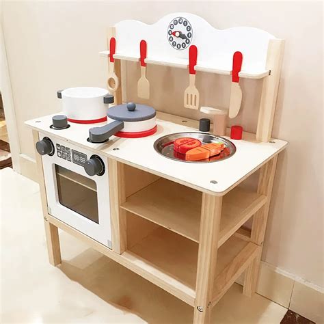 Children Wooden Hearth Pretend Toy Kids Original Wooden Toy Kitchen ...