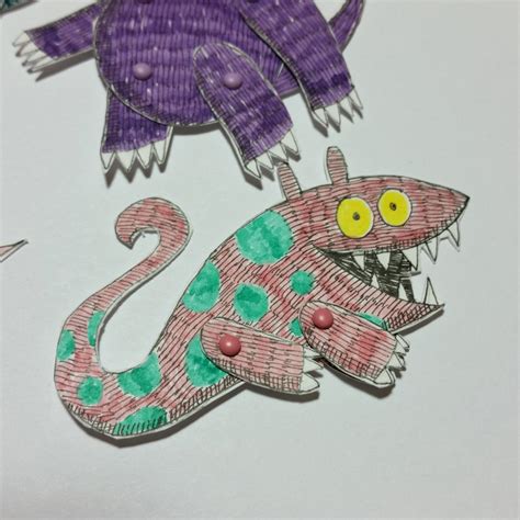 Monsters Animal Paper Dolls Puppets Patterns, Articulated Mechanical Animals, Printable Animal ...