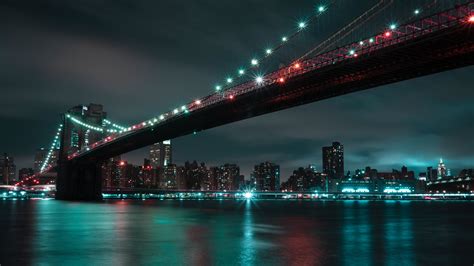 Brooklyn Bridge Wallpaper 4K, 8K, Manhattan, City lights, Night