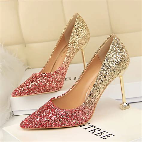 Rose Gold Glitter High Heels for Women - Affordable Shimmering Golden Pumps