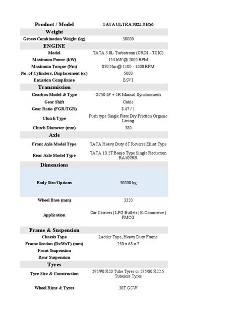 TATA Trucks Tractor Trailers Specifications | PDF | Truck | Manual ...