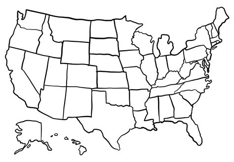 Blank Map Of United States, Unlabeled Regions, Visual Aid, Outline States, Interactive Learning PNG