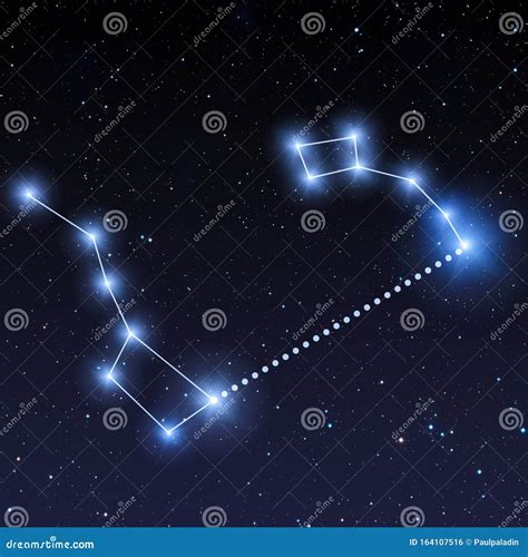 Big Dipper And Little Dipper Constellation In Starry Sky. Find Polaris ...