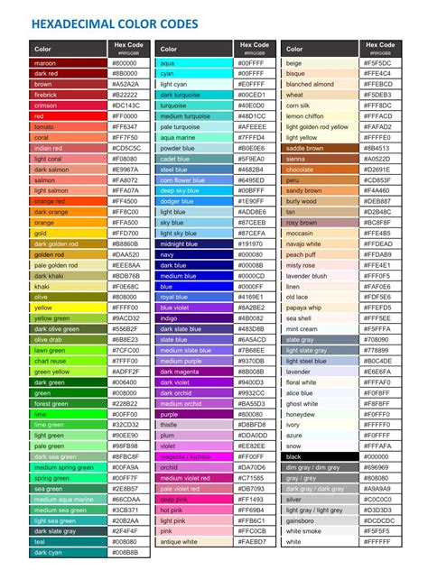 List Of Colors: 550 Color Names And Hex Codes Color, 42% OFF