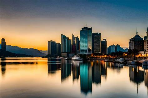 the city skyline at sunset in dubai. AI-Generated 30079632 Stock Photo ...