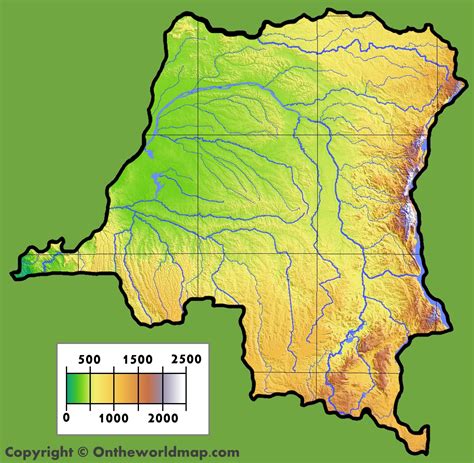 Physical map of Democratic Republic of the Congo - Ontheworldmap.com