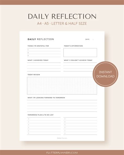 Daily Reflection Printable Daily Journal Template to Do | Etsy