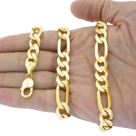 10K Yellow Gold Solid 12.5mm LARGE Mens Figaro Link Chain Bracelet 8" 8.5" 9" | eBay