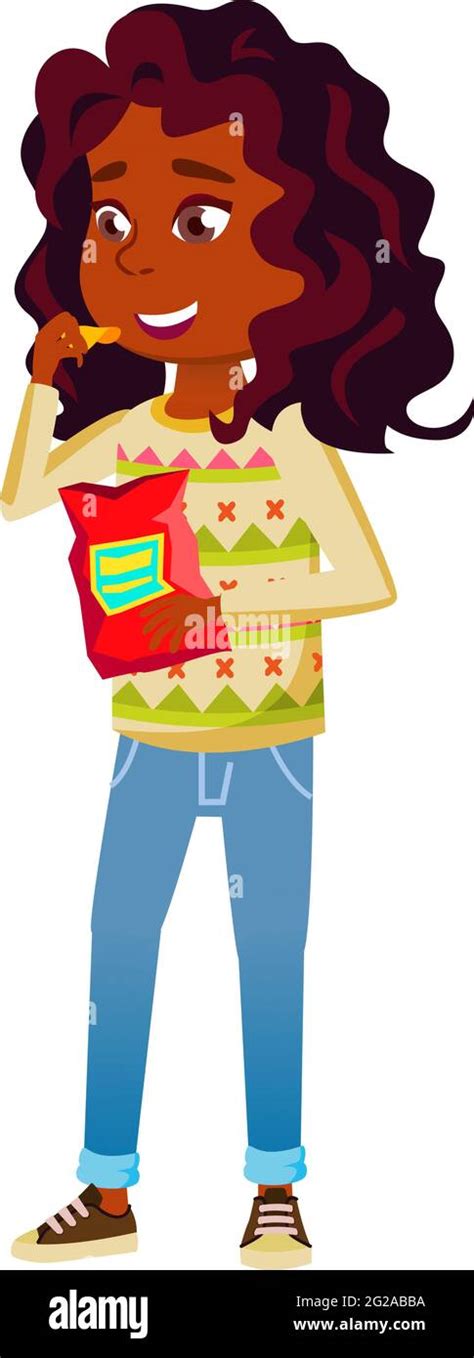 School girl eating chips Stock Vector Images - Alamy