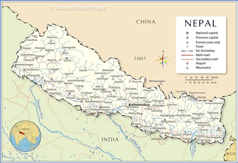 Nepal Political Map With Capital Kathmandu National Borders Cities ...