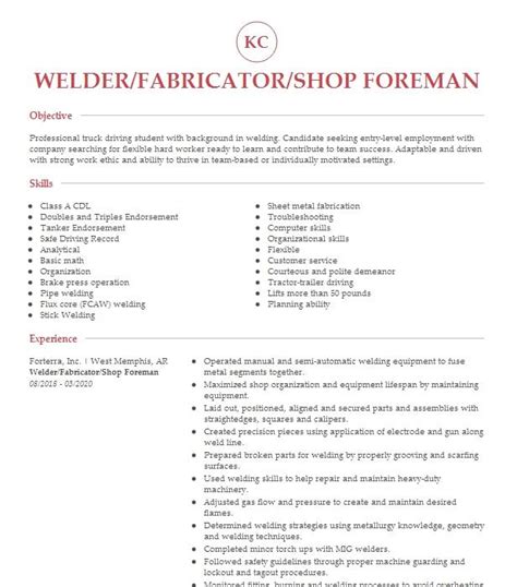 Fabricator Welder Objectives | Resume Objective | LiveCareer