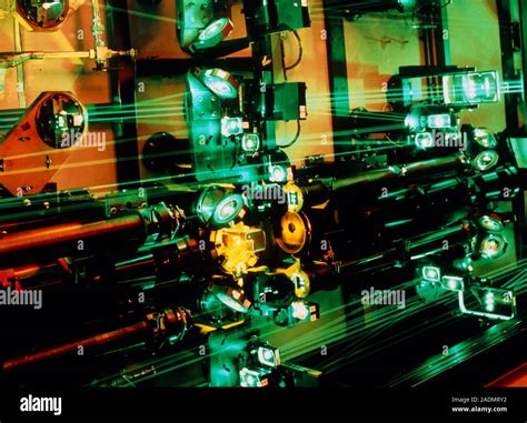 Laser beams in the Atomic Vapor Laser Isotope Separation (AVLIS) system. AVLIS is used to enrich ...