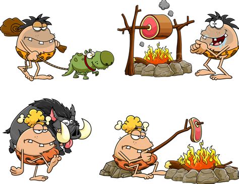 Caveman Cartoon Characters Ancient Animal, History, Drawing, Illustration PNG and Vector with ...