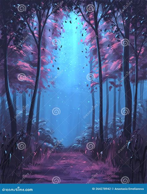 Purple forest in the night stock illustration. Illustration of road - 264278942