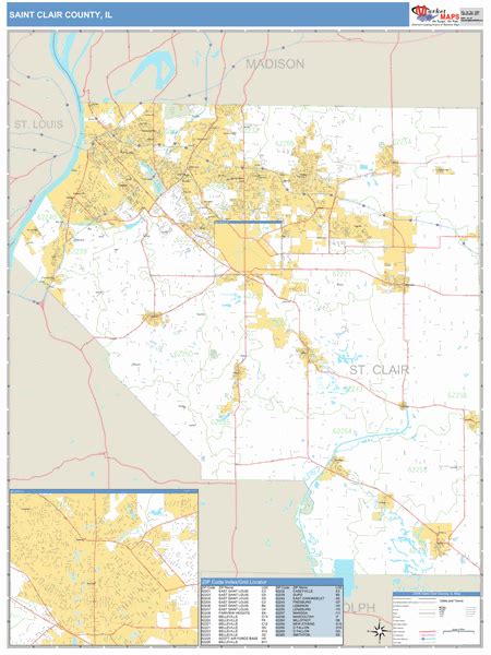 St. Clair County, Illinois Zip Code Wall Map | Maps.com.com