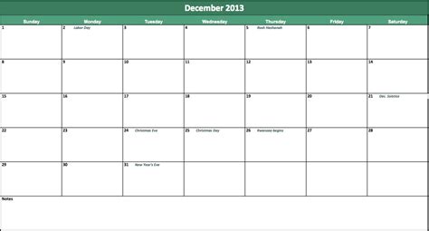 2013 Monthly Calendar Template for Excel