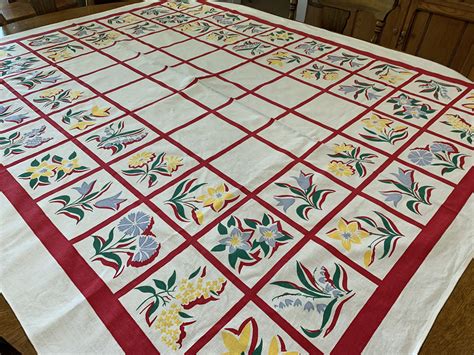 Vintage Cotton Tablecloth 1950's Simtex Floral Red | Etsy in 2021 ...