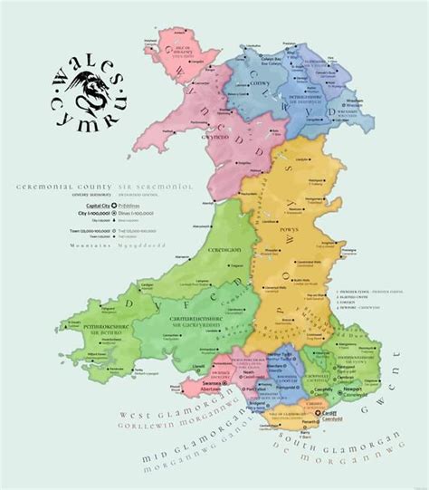 Beautiful Map of Wales in English and Welsh cymraeg - Etsy | Wales map, Welsh map, Map