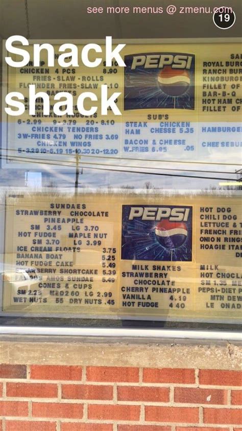 Menu at Snack Shack fast food, Spotsylvania Courthouse