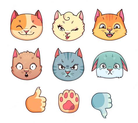 Premium Vector | Set of different cat emoji in vector Hand drawn ...