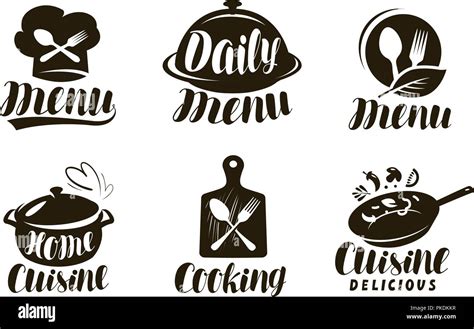 Cuisine, cooking logo or label. Set of badges for restaurant menu ...