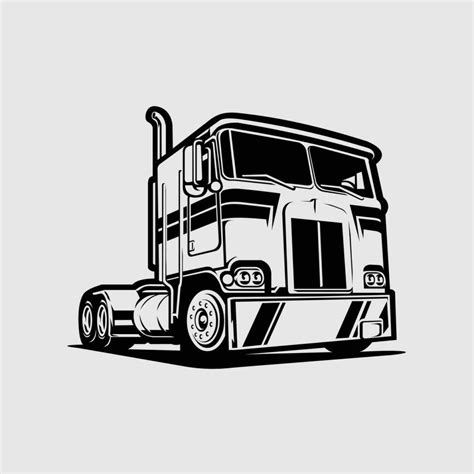 Classic Semi Truck Vector Monochrome Silhouette Isolated in White Background 29089154 Vector Art ...