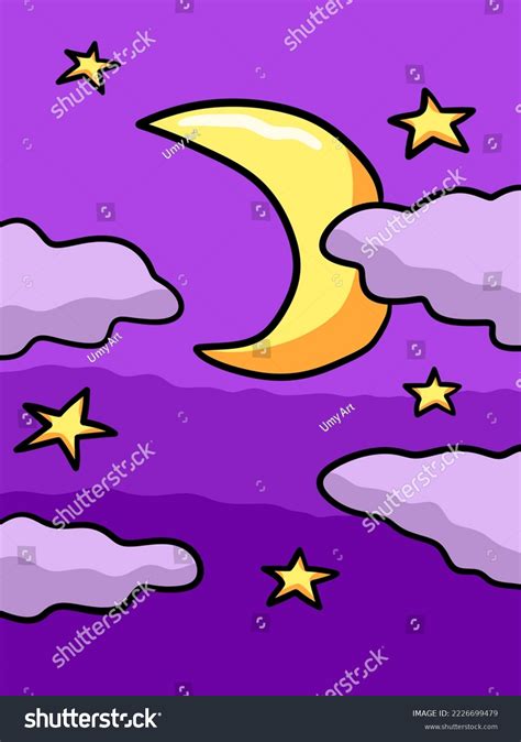 Digital Illustration Cartoon Moon Night Sky Stock Illustration ...